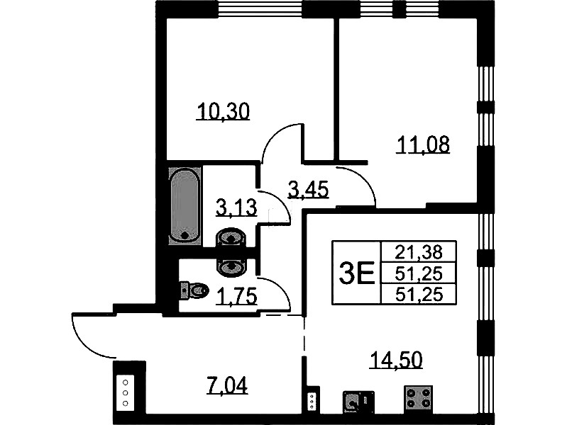 2-комнатная квартира 51.25 м², 16/18 эт., ЖК «Невская Долина»
